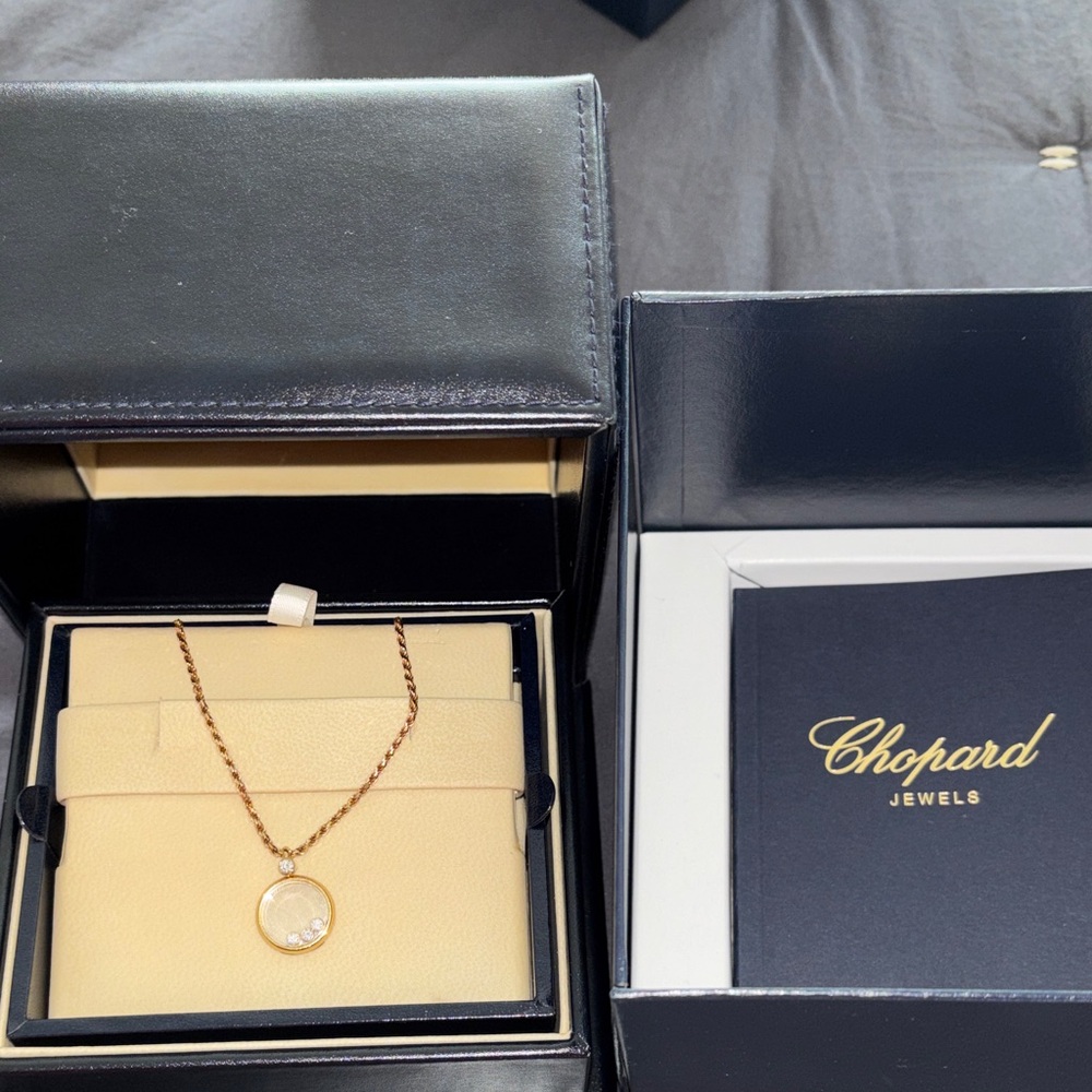 Chopard Happy champagne Gold Necklace with 4 Diamond Accents